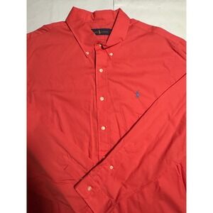 Ralph Lauren Mens Button Down Shirt Coral Orange Polo Player Logo XXL